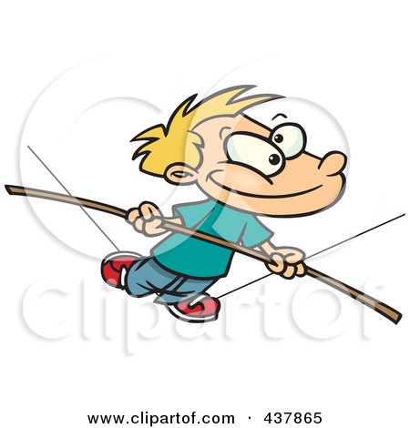 Royalty-Free (RF) Clip Art Illustration of a Cartoon Boy Walking On A Tight Rope by toonaday