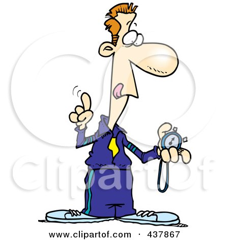 Royalty-Free (RF) Clip Art Illustration of a Cartoon Coach Using A Stop Watch by toonaday