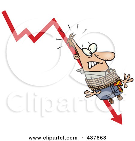 Royalty-Free (RF) Clip Art Illustration of a Caucasian Businessman Tied To A Plumeting Arrow by toonaday
