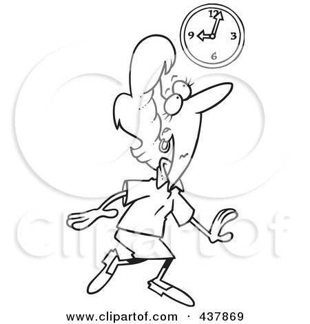 Royalty-Free (RF) Clip Art Illustration of a Black And White Outline Design Of A Sneaky Businesswoman Tip Toeing Late To Work by toonaday