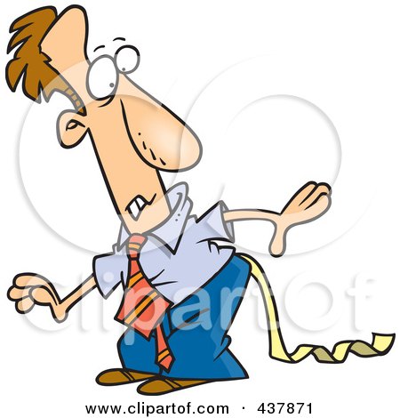 Royalty-Free (RF) Clip Art Illustration of a Cartoon Businessman Discovering Toilet Paper Stuck To His Pants by toonaday