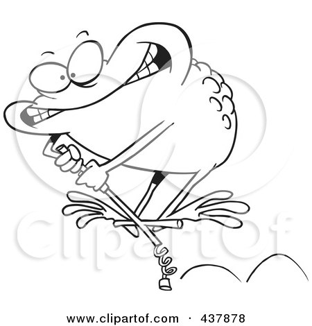 Royalty-Free (RF) Clip Art Illustration of a Black And White Outline Design Of A Toad On A Leap Stick by toonaday
