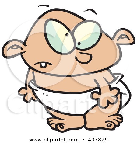 Royalty-Free (RF) Clip Art Illustration of a Toddler Boy Standing In A Diaper by toonaday