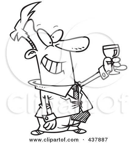 Royalty-Free (RF) Clip Art Illustration of a Black And White Outline Design Of A Businessman Toasting by toonaday