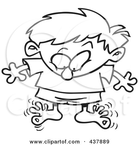 Royalty-Free (RF) Clip Art Illustration of a Black And White Outline Design Of A Boy Wiggling His Toes by toonaday
