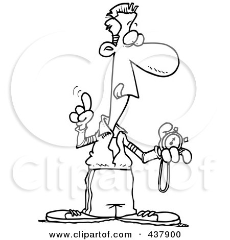 Royalty-Free (RF) Clip Art Illustration of a Black And White Outline Design Of A Coach Using A Stop Watch by toonaday