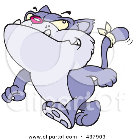 Royalty-Free (RF) Clip Art Illustration of a Tough Purple Tom Cat Walking Upright by toonaday