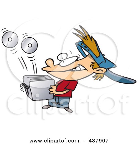Royalty-Free (RF) Clip Art Illustration of a Boy Shooting Cds Out Of A Toaster by toonaday