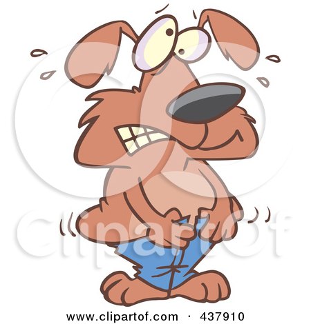 Royalty-Free (RF) Clip Art Illustration of a Dog Trying To Squeeze Into Tight Pants by toonaday