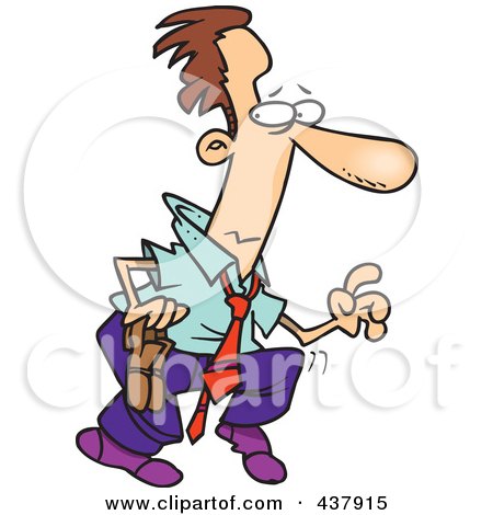 Royalty-Free (RF) Clip Art Illustration of a Sneaky Cartoon Businessman Tip Toeing Around by toonaday
