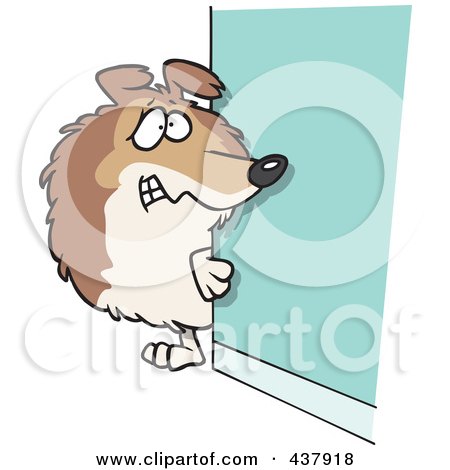 Royalty-Free (RF) Clip Art Illustration of a Timid Collie Dog Looking Around A Corner by toonaday