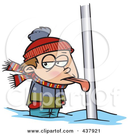 Royalty-Free (RF) Clip Art Illustration of a Cartoon Boy With His Tongue Stuck To A Pole by toonaday