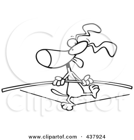Royalty-Free (RF) Clip Art Illustration of a Black And White Outline Design Of A Dog Walking On A Tight Rope by toonaday