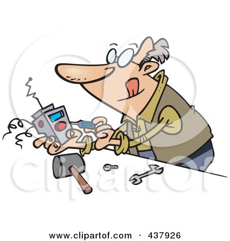 Royalty-Free (RF) Clip Art Illustration of a Cartoon Man Tinkering With An Electronic Device by toonaday