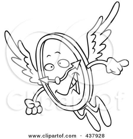 Royalty-Free (RF) Clip Art Illustration of a Black And White Outline Design Of Time Flying By by toonaday