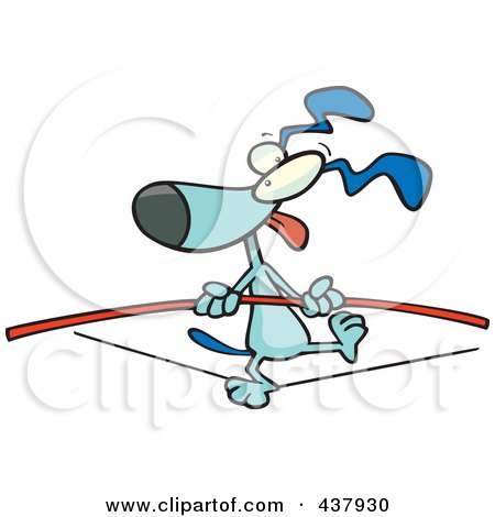 Royalty-Free (RF) Clip Art Illustration of a Blue Dog Walking On A Tight Rope by toonaday