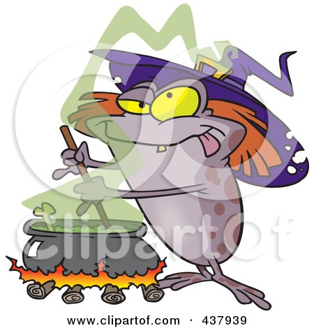 Royalty-Free (RF) Clip Art Illustration of a Witch Toad Mixing Brew by toonaday