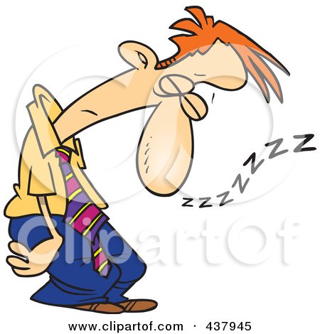 Royalty-Free (RF) Clip Art Illustration of a Tired Cartoon Businessman Sleeping Standing Up by toonaday