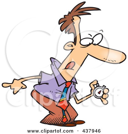 Royalty-Free (RF) Clip Art Illustration of a Cartoon Businessman Using A Stop Watch by toonaday