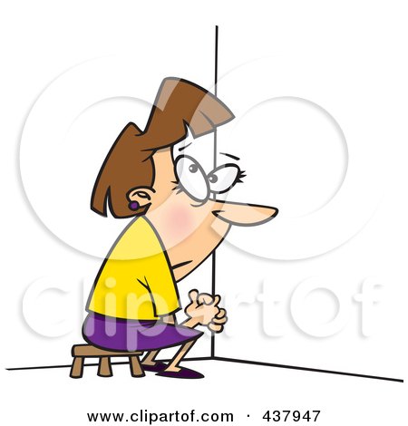 Royalty-Free (RF) Clip Art Illustration of a Cartoon Businesswoman Doing Time Out In A Corner by toonaday