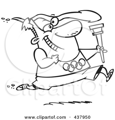 Royalty-Free (RF) Clip Art Illustration of a Black And White Outline Design Of A Man Running With A Torch by toonaday