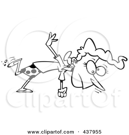 Royalty-Free (RF) Clip Art Illustration of a Cartoon Black And White Outline Design Of A Woman Sniffing The Ground While Tracking by toonaday