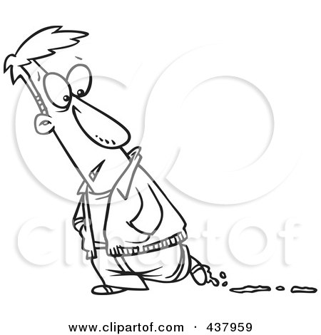 Royalty-Free (RF) Clip Art Illustration of a Cartoon Black And White Outline Design Of A Man Leaving Muddy Tracks by toonaday