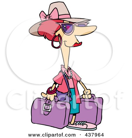 Royalty-Free (RF) Clip Art Illustration of a Cartoon Female Tourist Carrying Purple Luggage by toonaday