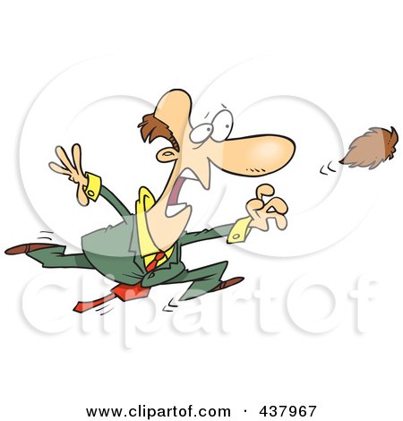 Royalty-Free (RF) Clip Art Illustration of a Cartoon Businessman Chasing After His Toupee by toonaday