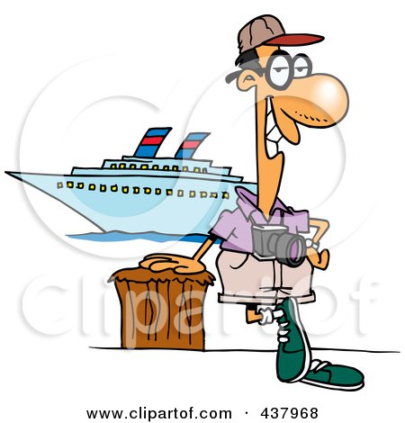 Royalty-Free (RF) Clip Art Illustration of a Cartoon Male Cruise Tourist Posing By The Boat by toonaday