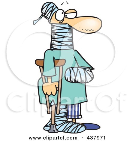 Royalty-Free (RF) Clip Art Illustration of a Cartoon Man Using A Crutch For Traction by toonaday