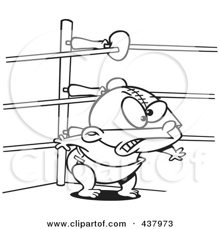 Royalty-Free (RF) Clip Art Illustration of a Black And White Outline Design Of A Baby Wrestler by toonaday