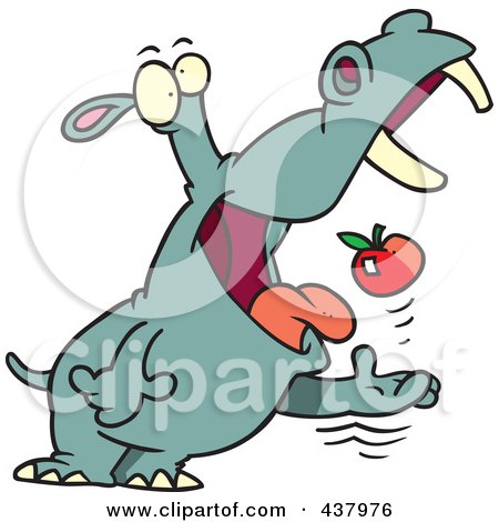 Royalty-Free (RF) Clip Art Illustration of a Hippo Tossing An Apple Into His Mouth by toonaday
