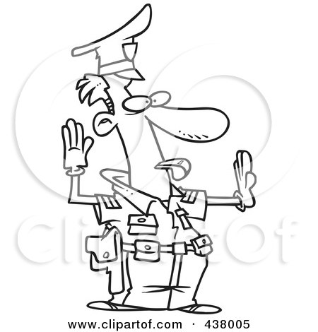 Royalty-Free (RF) Clip Art Illustration of a Cartoon Black And White Outline Design Of A Police Officer Controlling Traffic by toonaday