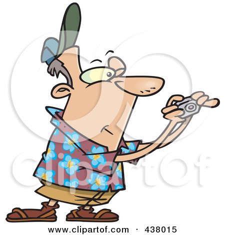 Royalty-Free (RF) Clip Art Illustration of a Cartoon Male Tourist Holding His Camera Out by toonaday