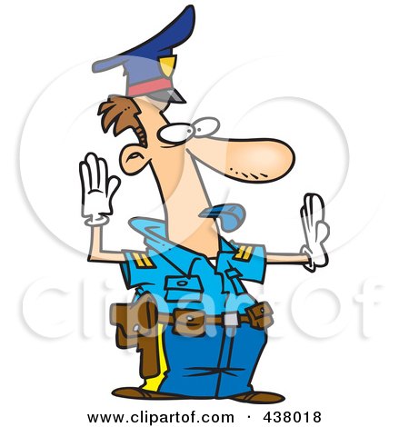 Royalty-Free (RF) Clip Art Illustration of a Cartoon Police Officer Controlling Traffic by toonaday