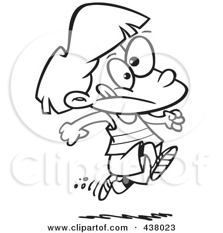 Royalty-Free (RF) Clip Art Illustration of a Cartoon Black And White Outline Design Of A Girl Running Track by toonaday
