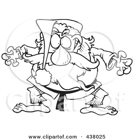 Royalty-Free (RF) Clip Art Illustration of a Cartoon Black And White Outline Design Of A Judo Santa by toonaday