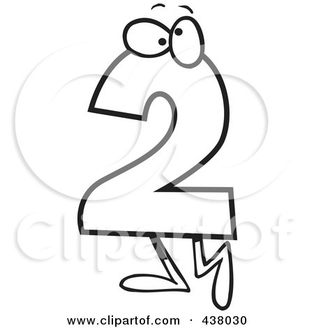 Royalty-Free (RF) Clip Art Illustration of a Cartoon Black And White Outline Design Of A Number Two Character by toonaday