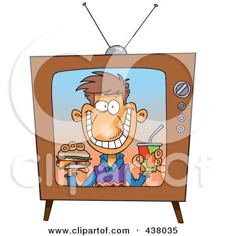 Royalty-Free (RF) Clip Art Illustration of a Cartoon Man Appearing On A Fast Food Television Commercial by toonaday