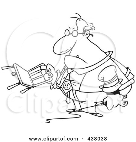 Royalty-Free (RF) Clip Art Illustration of a Cartoon Black And White Outline Design Of A Tyrant Boss Holding A Chair And Whip by toonaday