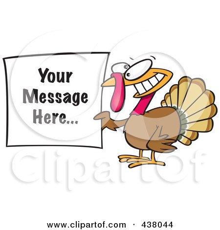 Royalty-Free (RF) Clip Art Illustration of a Cartoon Turkey Bird Holding A Sign With Sample Text by toonaday