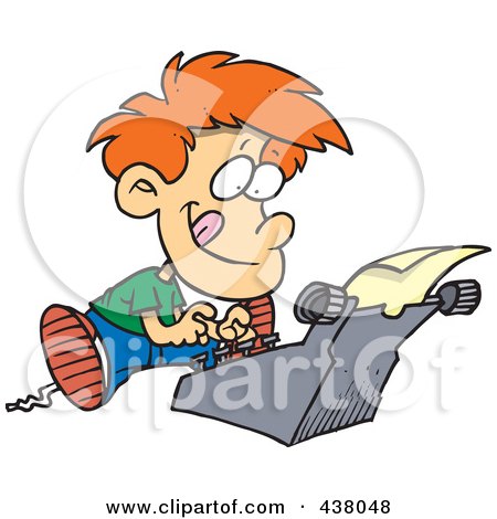 Royalty-Free (RF) Clip Art Illustration of a Cartoon Boy Typing A Story On A Typewriter by toonaday