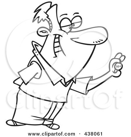 Royalty-Free (RF) Clip Art Illustration of a Cartoon Black And White Outline Design Of A Man Giving His Two Cents by toonaday