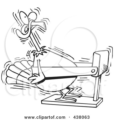 Royalty-Free (RF) Clip Art Illustration of a Cartoon Black And White Outline Design Of A Turkey Bird Exercising On A Treadmill by toonaday