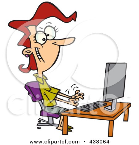 Royalty-Free (RF) Clip Art Illustration of a Cartoon Female Typist Working On A Computer by toonaday