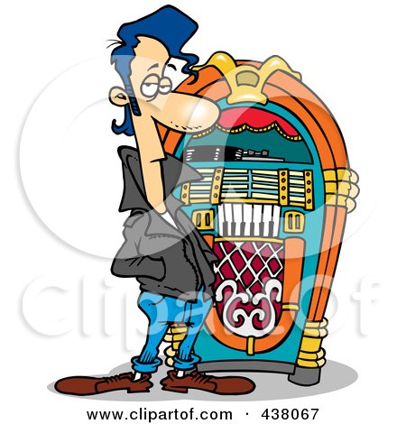 Royalty-Free (RF) Clip Art Illustration of a Cartoon Greaser By A Juke Box by toonaday