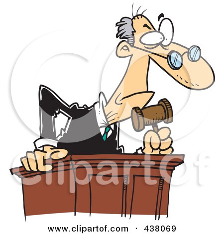 Royalty-Free (RF) Clip Art Illustration of a Cartoon Judge Leaning Over His Desk by toonaday
