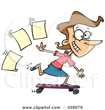 Royalty-Free (RF) Clip Art Illustration of a Cartoon Businesswoman Skateboarding In The Office by toonaday