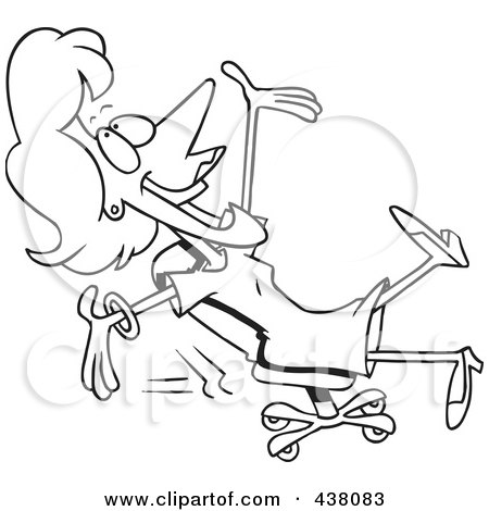 Royalty-Free (RF) Clip Art Illustration of a Cartoon Black And White Outline Design Of A Businesswoman Rolling In Her Chair by toonaday